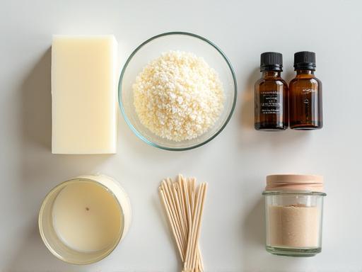 Ingredients for candle making laid out on a table
